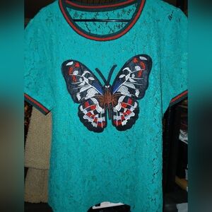 Greenl Lace Butterfly Embroidered Top